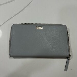 Kate Spade Light Gray Saffiano Leather Zip Wallet